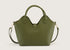 Back view of the army green leather handbag featuring clean stitching and smooth leather finish.